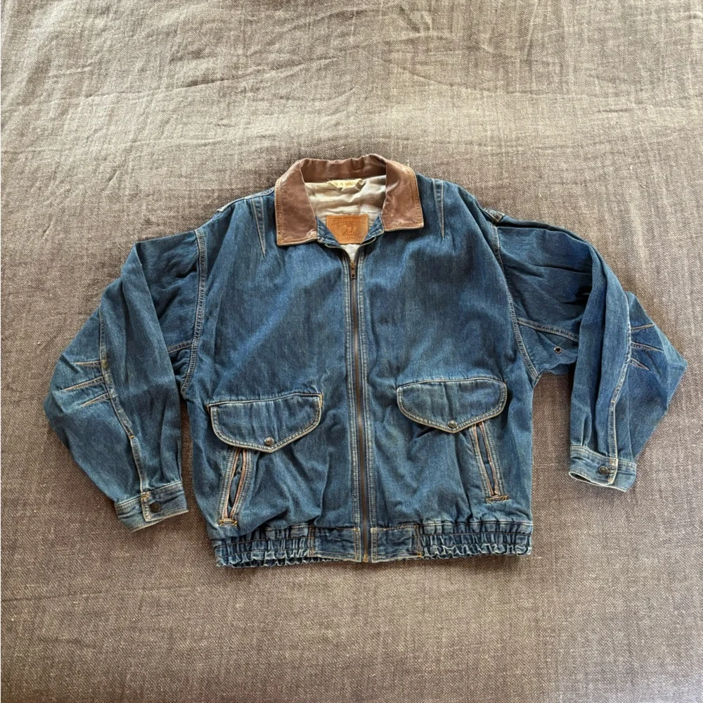 Vintage Denim and Leather Bomber Jacket